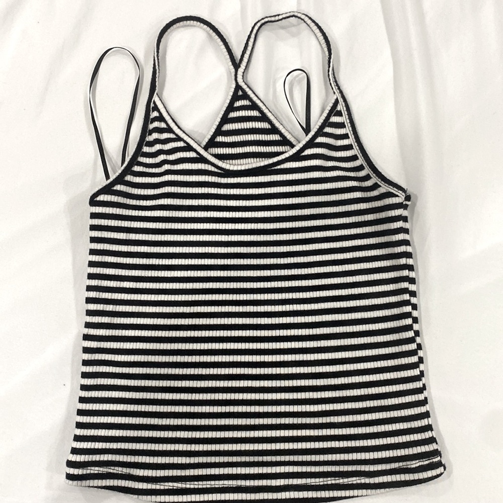 Black and white striped tank top, spaghetti strap